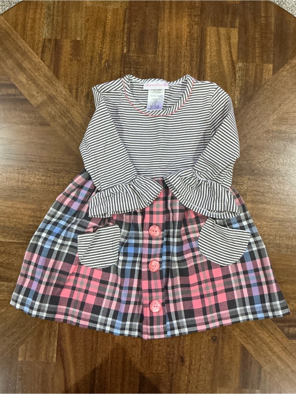 Bonnie Jean Size 5 Pink Plaid & Stripe Long-Sleeve Tunic